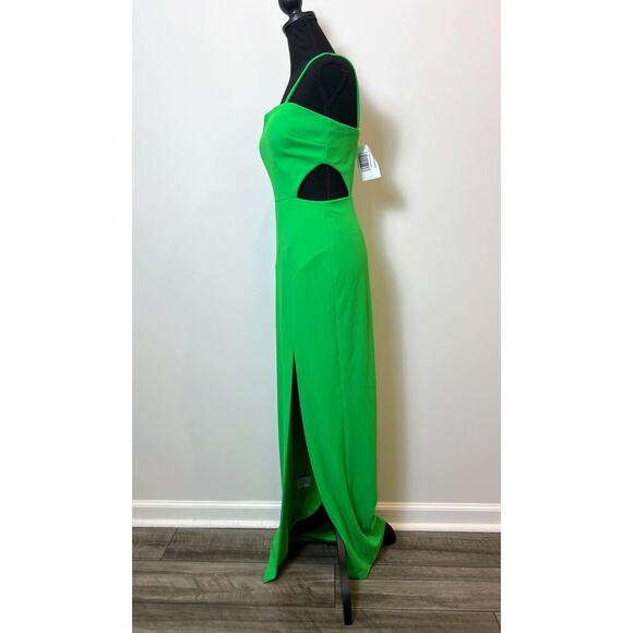 Aqua Formal Cut Out Crepe Gown Pencil Maxi Dress in Green Size 4 Side Slit Lined - Picture 4 of 7